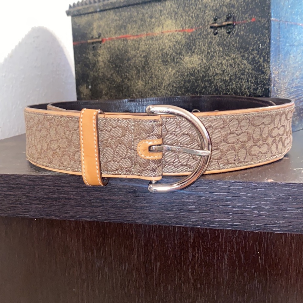 Coach Signature woven  jacquard genuine leather vintage  belt #3977